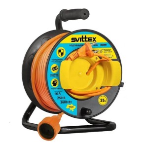 Удлинитель на катушке Svittex с выносной розеткой 25м 2х1.5 мм² оранжевый