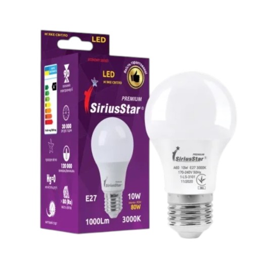Лампа світлодіодна Sirius А60 10W 3000K E27 (1-LS-3101)