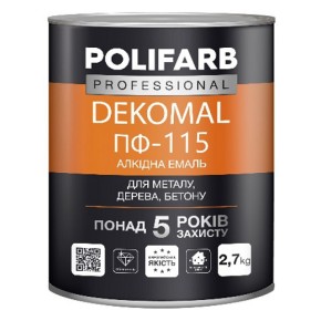 Эмаль алкидная Polifarb DekoMal ПФ-115 белая 2.7 кг