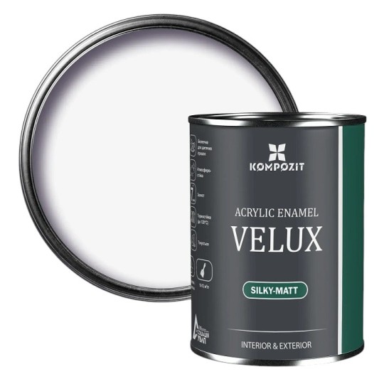 Емаль акрилова Kompozit Velux шовковисто-матова 100 біла 0.75 л