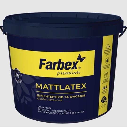 Фарба латексна для зовнішніх та внутрішніх робіт "Mattlatex", біла матова, ТМ Farbex 1,4 кг