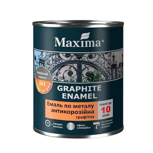 Емаль по металу антикорозійна графітна Maxima 3в1 чорна 0.75 л