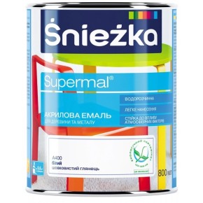 Емаль акрилова Sniezka Supermal А400 сніжно-біла шовковиста 0.8 л