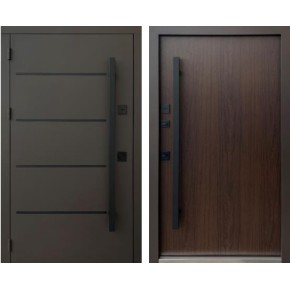 Двери входные Qdoors Стрит Горизонт/Гладь 950 L дуб тёмный