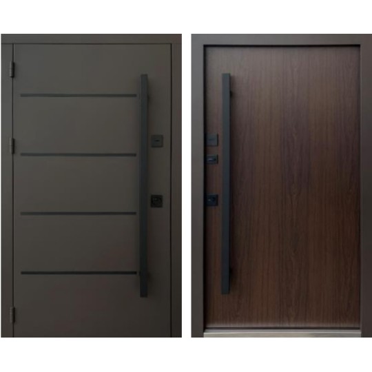 Двери входные Qdoors Стрит Горизонт/Гладь 950 L дуб тёмный