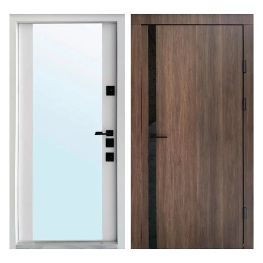 Дверь входная Qdoors Авангард Галант-Аk 850 R дуб табак/белая шагрень зеркало 500 мм (без глазка)