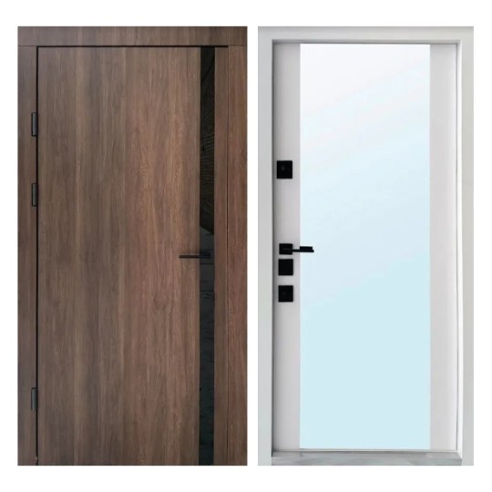 Дверь входная Qdoors Авангард Галант-Аk 850 L дуб табак/белая шагрень зеркало 500 мм (без глазка)
