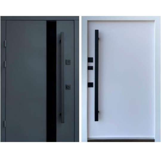 Двері вхідні Qdoors Стріт Елегант 950 L RAL7021/біла шагрень