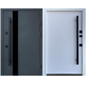 Дверь входная Qdoors Стрит Элегант 950 R RAL7021/белая шагрень