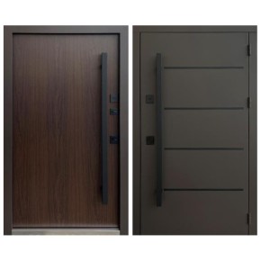 Дверь входная Qdoors Стрит Горизонт 850 R RAL8019/дуб тёмный
