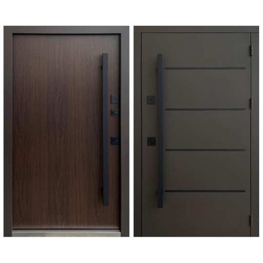 Дверь входная Qdoors Стрит Горизонт 850 R RAL8019/дуб тёмный