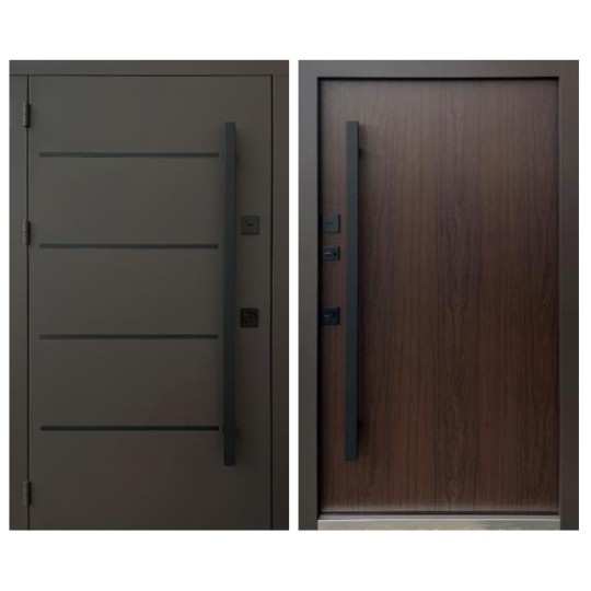 Двері вхідні Qdoors Стріт Горизонт 950 L RAL8019/дуб темний