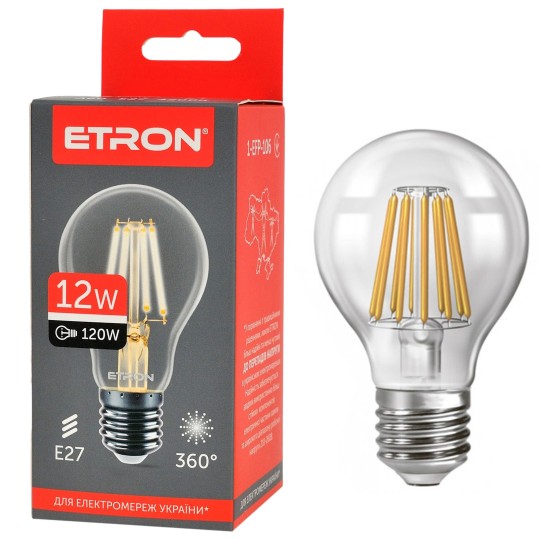 Лампа светодиодная Etron Filament Power A60 12W 4200K E27 (1-EFP-106)