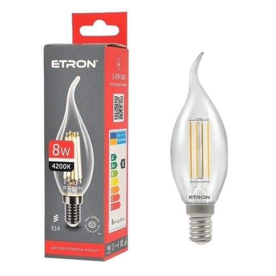 Лампа светодиодная Etron Filament Power С37 tailed E14 8W 4200K (1-EFP-130)