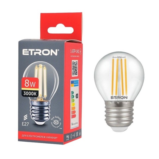 Лампа світлодіодна Etron Filament Power G45 E27 8W 3000K (1-EFP-141)