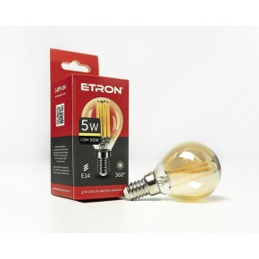 Светодиодная лампа ETRON Filament Power 1-EFP-184 G45 E14 5W 2700K позолоченное стекло