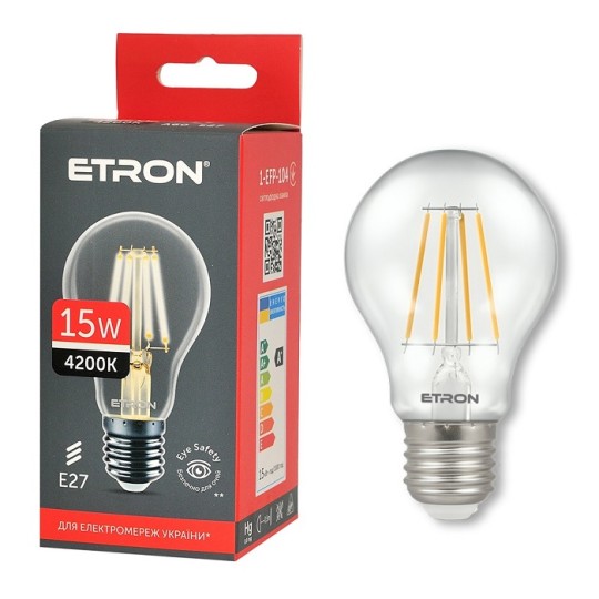 Лампа светодиодная Etron Filament Power A60 15W 4200K E27 (1-EFP-104)