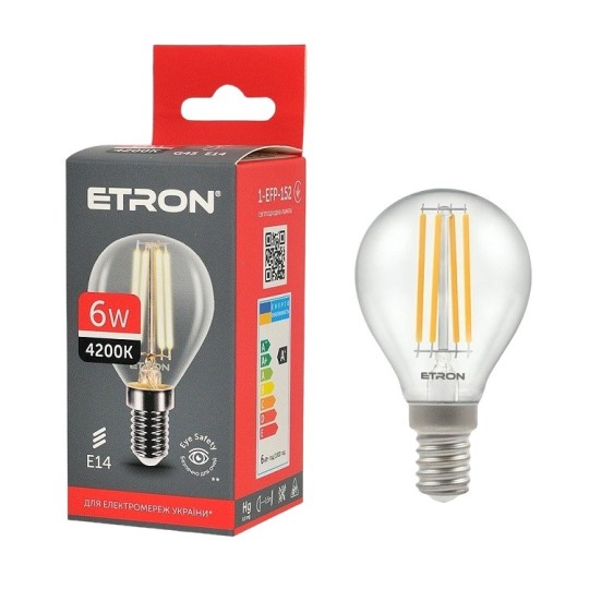 Лампа світлодіодна Etron Filament Power G45 E14 6W 4200K (1-EFP-152)