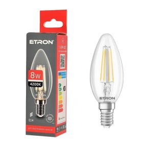 Лампа світлодіодна Etron Filament Power С37 E14 8W 4200K (1-EFP-122)