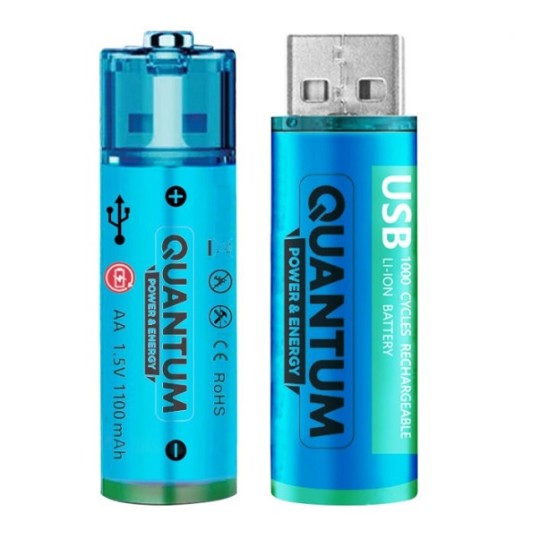 Акумулятор літій-іонний Quantum USB Li-ion AA 1.5V ,1100mAh plastic case, 2шт/уп (USB/Li-ionAA1100-PB2) (24478)