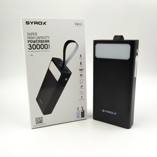 Повербанк SYROX PB115 30000mAh з ліхтариком чорнийй PB115