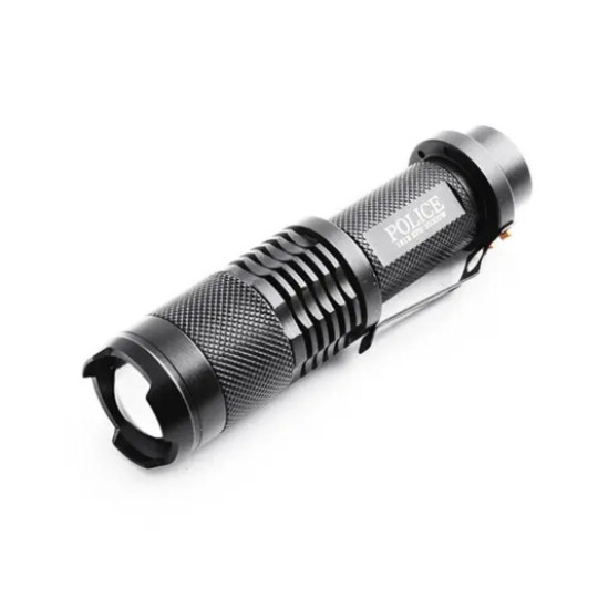 Фонарь Poliсe 1812-T6, ЗУ 220/12V, 1x18650, зажим, zoom, Box