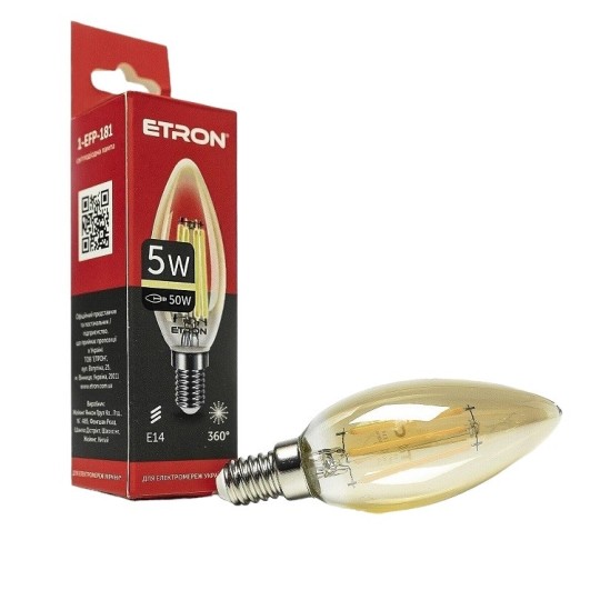 Лампа светодиодная Etron Filament Power C37 E14 5W 2700K (1-EFP-181)