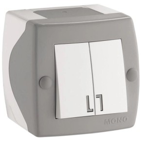 Выключатель двухклавишный Mono Electric, OCTANS IP 20 (серый)