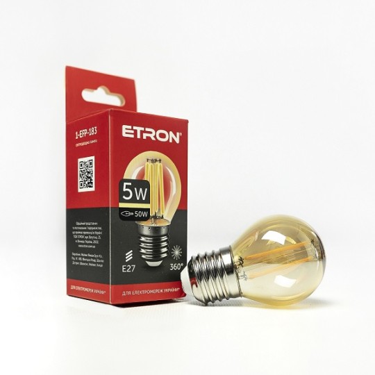 Светодиодная лампа ETRON Filament Power 1-EFP-183 G45 E27 5W 2700K позолоченное стекло