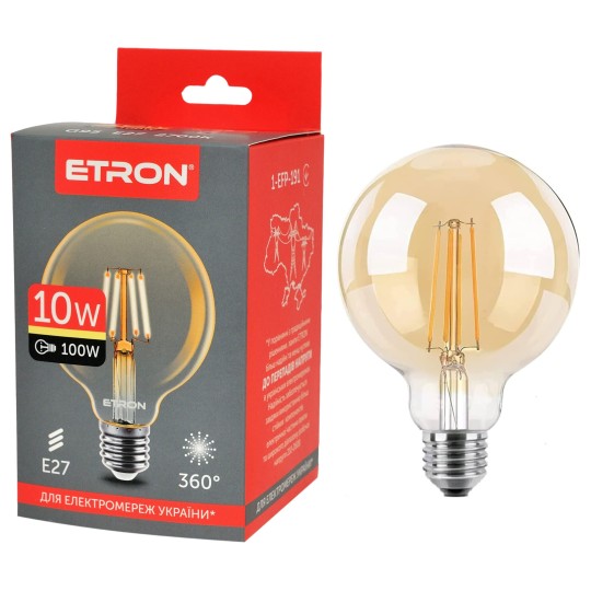 Світлодіодна філаментна лампа ETRON Filament G95 10W E27 2700K позолочене скло