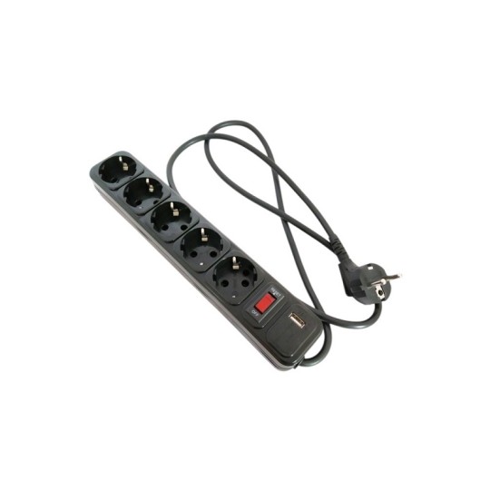 Мережевий фільтр КРЕТ 5 гнізд 1.5 м USB чорний (25574)