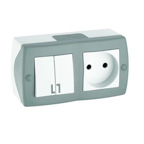 Выключатель двухклавишный с розеткой без заземления Mono Electric Octans (104-020001-182)