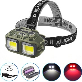 Ліхтар налобний HX-M816S-2COB (White+Red) camouflage Motion Sensor