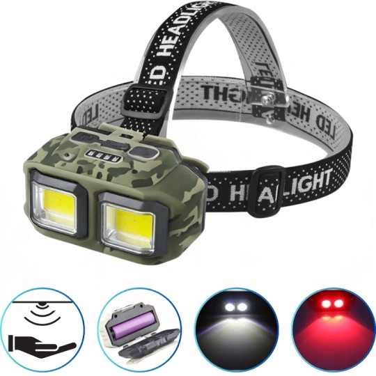 Ліхтар налобний HX-M816S-2COB (White+Red) camouflage Motion Sensor