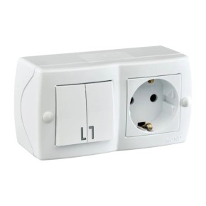 Выключатель двухклавишный с розеткой с заземлением Mono Electric Octans (104-010101-181)