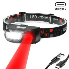 Налобний ліхтар 1804-LED(Red)+COB(White) 1x18650