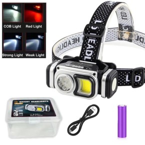 Налобний ліхтар HX-T60-5SMD+COB (White+Red) 1х18650
