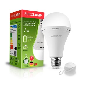 Лампа светодиодная EUROLAMP с аккумулятором 7W E27 4000K (LED-A60-07274(EM)AV)
