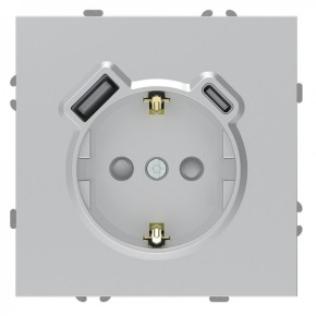Розетка одинарная Ardero Soft с USB-A и Type-C серебро ER123USB-S (8669)