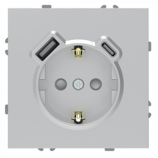 Розетка одинарна Ardero Soft із USB-A та Type-C срібло ER123USB-S (8669)
