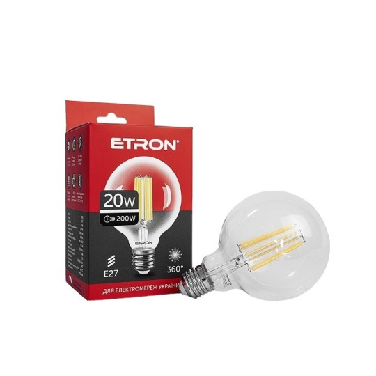 Лампа світлодіодна ETRON Filament Power G95 E27 20W 4200K clear glass (1-EFP-172)