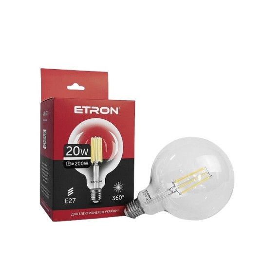 Лампа светодиодная Etron Filament Power G125 E27 20W 4200K clear glass (1-EFP-174)