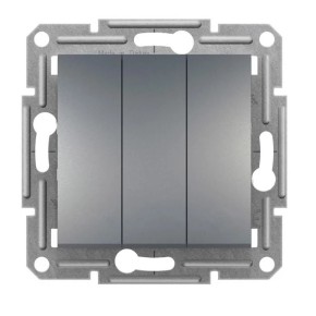 Выключатель трёхклавишный Schneider Electric Asfora Стальной (90014577)