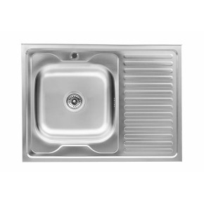 Кухонна мийка накладна Platinum 8060 L 0.7 мм сатин 80х60х16 см