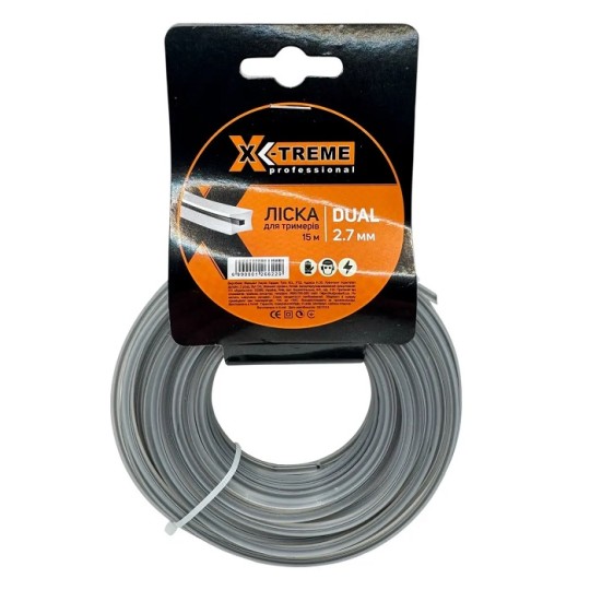 Леска для мотокосы Квадрат с сердечником X-TREME Dual 2.7 мм 15 м серая (126622)