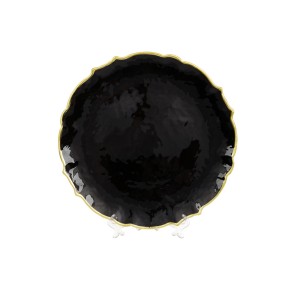 Тарілка сервірувальна скляна, колір - чорна із золотою облямівкою, 33см 587-028