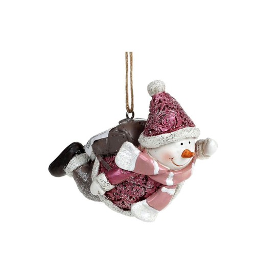 Декоративная подвесная фигурка Снеговик, 12,5 см, 2 вида, цвет – бордо с розовым (218-890)