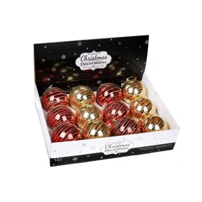 Ялинкова куля 10см, мікс 2 кольори в дисплей коробці: золото, червоний 898-140