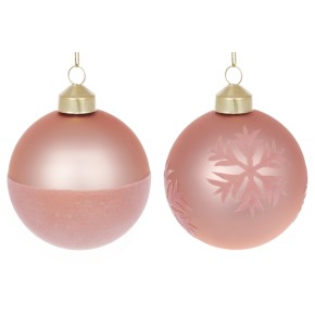 Елочный шар 8см с бархатным орнаментом, цвет - матовый розовый, 2 дизайна в дисплей коробке 854-390