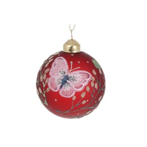 Елочный шар с кружевным декором "Бабочка" 8см, цвет - красный 118-081